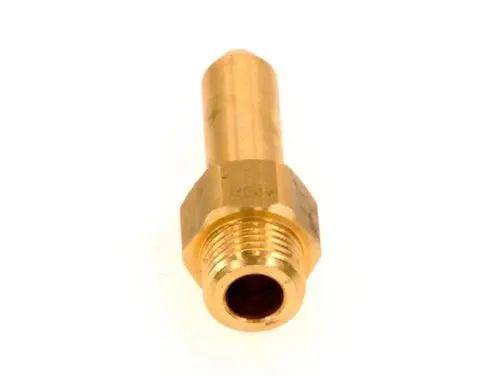 BOSCH-Gasdüse aus Messing mit einer zylindrischen Form und Innengewinde. Die Düse hat eine lange Bohrung zur Befestigung.